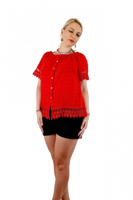 Bluza Dama din bumbac - rosu Bluza Dama din bumbac rosu