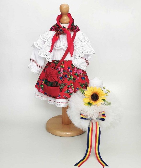 Set Botez Traditional Costum Traditional Fetite Floral 2 piese costumas si lumanare
