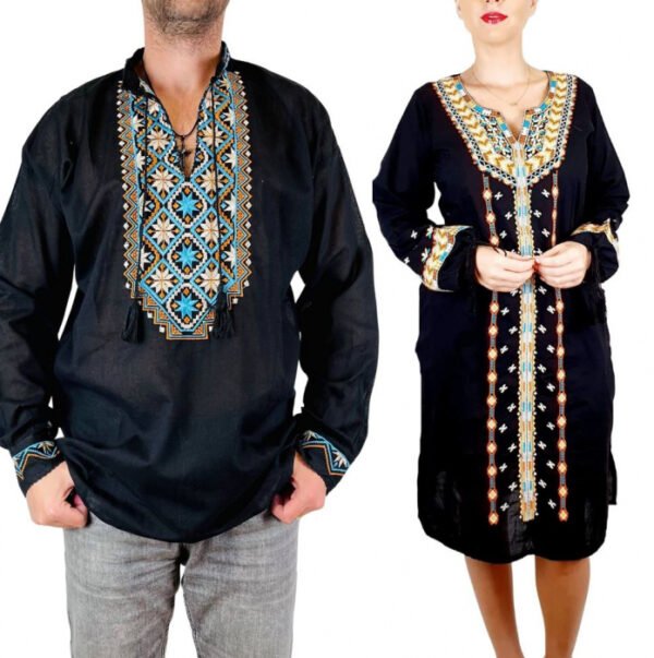 Set Cuplu Traditional 116 Camasa Traditionala si Rochie Traditionala