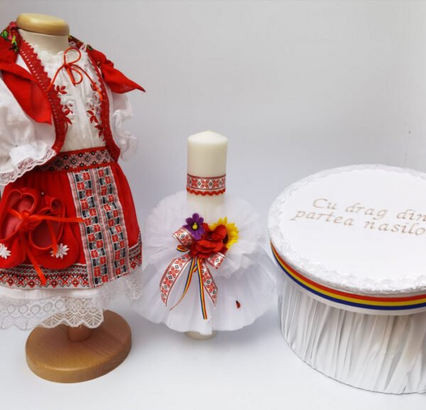 Set Traditional Botez Costumas fetita Cutie pentru trusou Lumanare 4