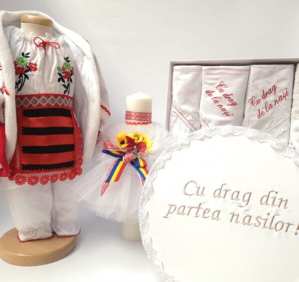 Set Traditional Botez Fetita Costumas Trusou Cutie Lumanare 2