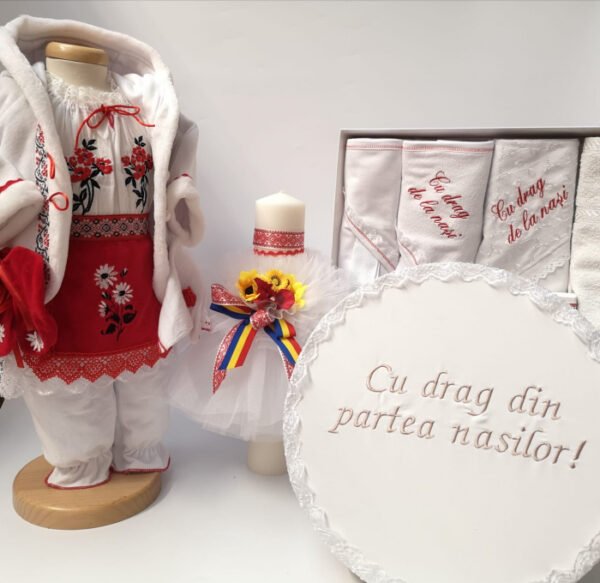 Set Traditional Botez Fetita Costumas Trusou Cutie Lumanare