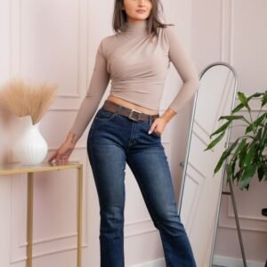 Blugi dama evazati, talie inalta, albastru indigo washed ,   Christina