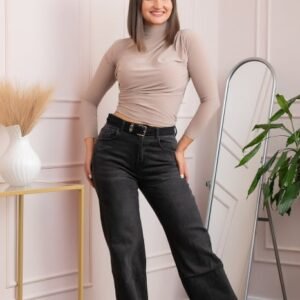 Blugi dama wide leg, talie inalta, negru washed ,   Britney