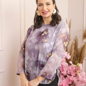 Bluza Florence eleganta din voal lila cu imprimeu floral