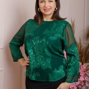 Bluza Florence eleganta din voal verde cu imprimeu floral