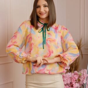 Bluza Madeline din voal cu maneci bufante - Galben pastel