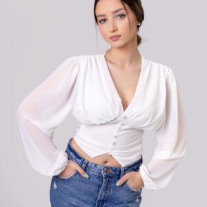 Bluza alba cu maneci bufante