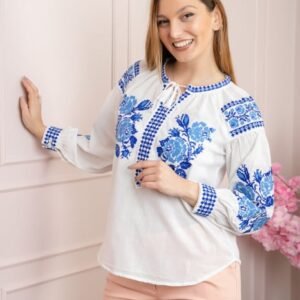 Bluza alba cu motiv floral albastru Angelina 02