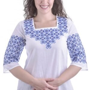 Bluza alba cu motiv floral albastru Ariana 01
