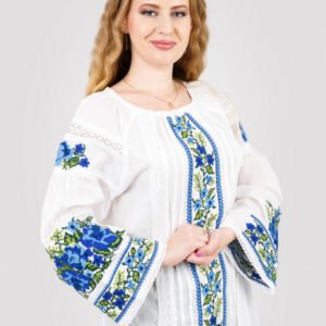 Bluza alba cu motiv floral albastru Francesca 06