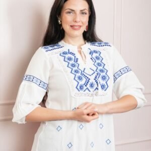 Bluza alba cu motiv floral albastru Miranda 01