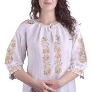 Bluza alba cu motiv floral auriu Iasmina 03