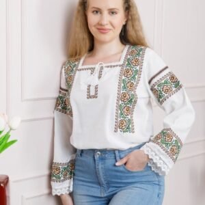 Bluza alba cu motiv floral crem Clementina