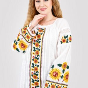 Bluza alba cu motiv floral galben Albina