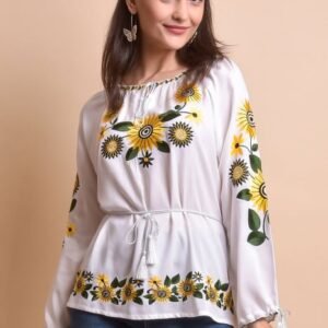 Bluza alba cu motiv floral galben Catrinel 04