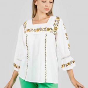 Bluza alba cu motiv floral galben Isabela 02