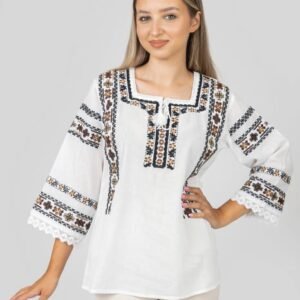 Bluza alba cu motiv floral maro Gisela