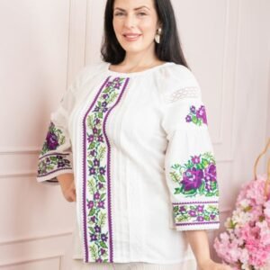 Bluza alba cu motiv floral mov Francesca 07