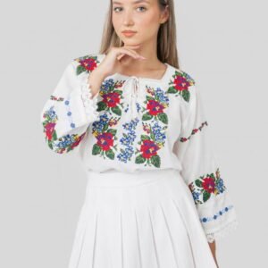 Bluza alba cu motiv floral multicolor Alina