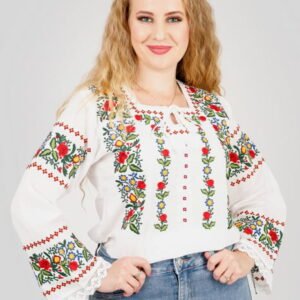 Bluza alba cu motiv floral multicolor Andreea 01