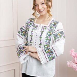 Bluza alba cu motiv floral multicolor Andreea 02