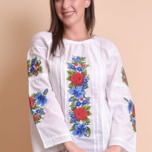 Bluza alba cu motiv floral multicolor Daciana