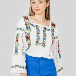 Bluza alba cu motiv floral multicolor Dalia 03 - maneca lunga