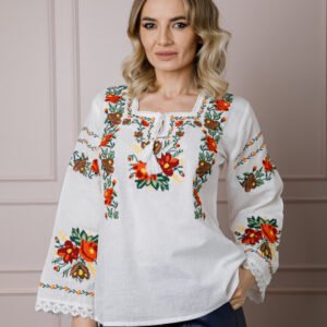 Bluza alba cu motiv floral multicolor Emanuela