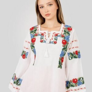 Bluza alba cu motiv floral multicolor Lara