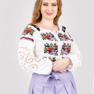 Bluza alba cu motiv floral multicolor Madalina