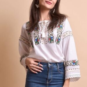 Bluza alba cu motiv floral multicolor Malvina 01
