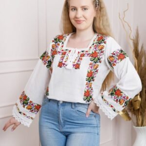Bluza alba cu motiv floral multicolor Mirabela