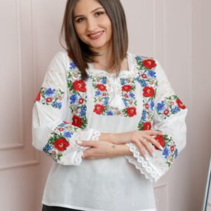 Bluza alba cu motiv floral multicolor Renata