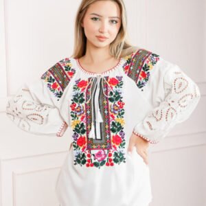 Bluza alba cu motiv floral multicolor Simona 02