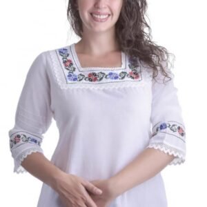 Bluza alba cu motiv floral multicolor Svetlana 01