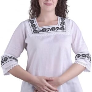 Bluza alba cu motiv floral negru Svetlana 02