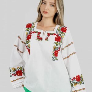 Bluza alba cu motiv floral rosu Alisa