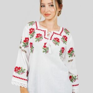 Bluza alba cu motiv floral rosu Amelia