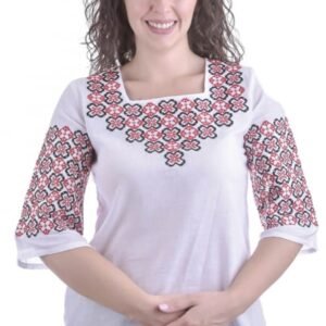 Bluza alba cu motiv floral rosu Ariana 02
