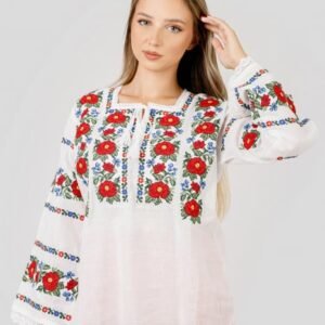 Bluza alba cu motiv floral rosu Fabiana 01