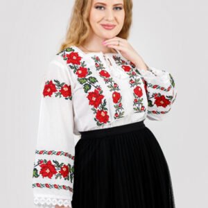 Bluza alba cu motiv floral rosu Georgiana