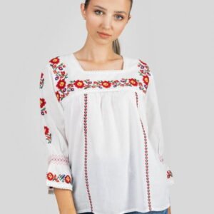 Bluza alba cu motiv floral rosu Isabela 01