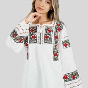Bluza alba cu motiv floral rosu Medeea