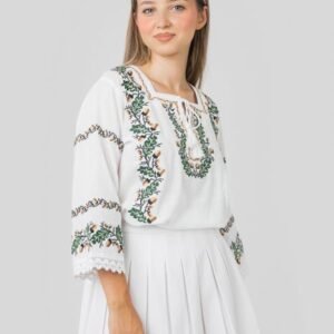 Bluza alba cu motiv floral verde Vera
