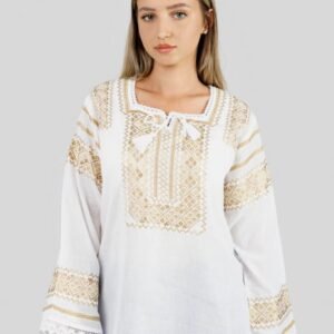 Bluza alba cu motiv geometric auriu Dora 01