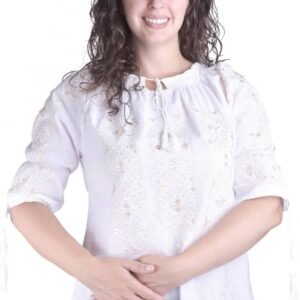 Bluza alba cu motiv geometric auriu Elvira 07