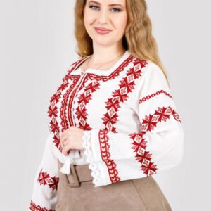Bluza alba cu motiv geometric rosu Despina