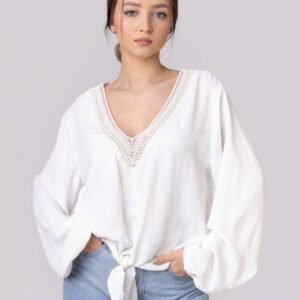 Bluza alba cu nod in talie