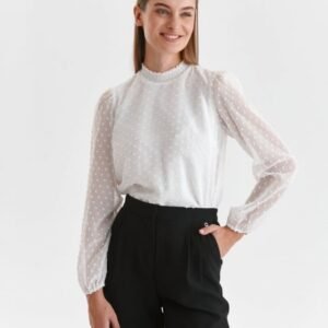 Bluza alba cu picatele si maneci bufante